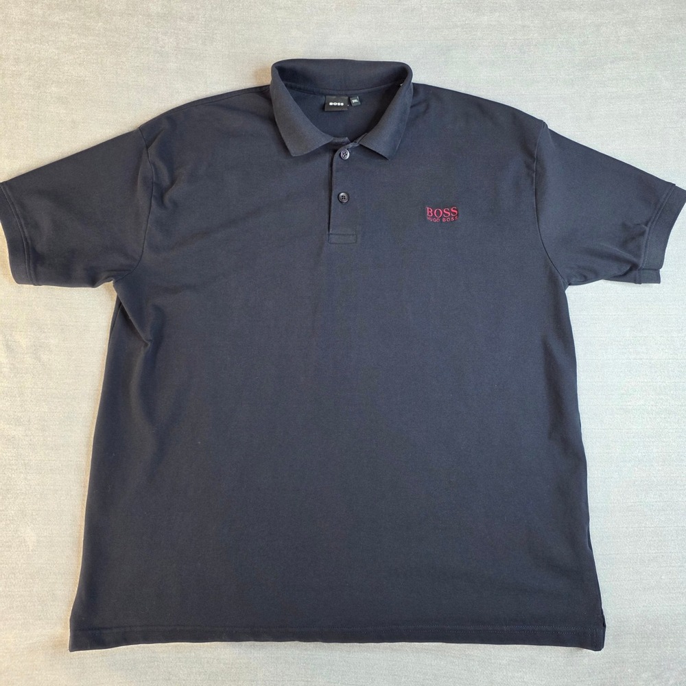 BOSS Polo Shirt Mens 3XL Navy Blue Pique Short Sleeve Embroidered Logo Golf Work